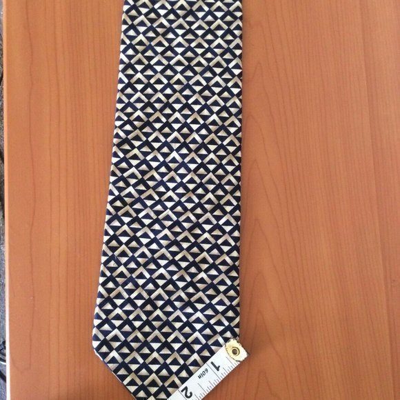 Structure Le Collection Mens 100% Silk Necktie Short 56" Blue Cream - Picture 10 of 12